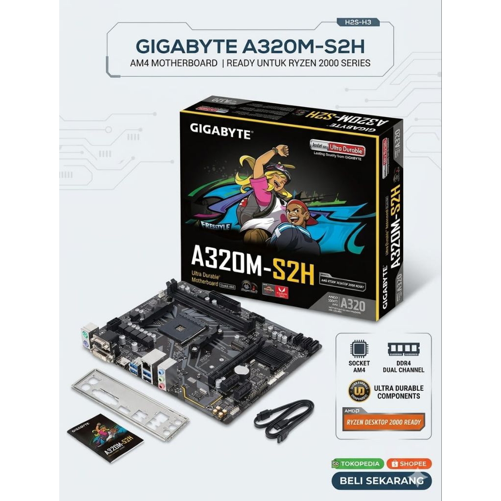 MOTHERBOARD GIGABYTE A320M-S2H DDR4 AMD AM4