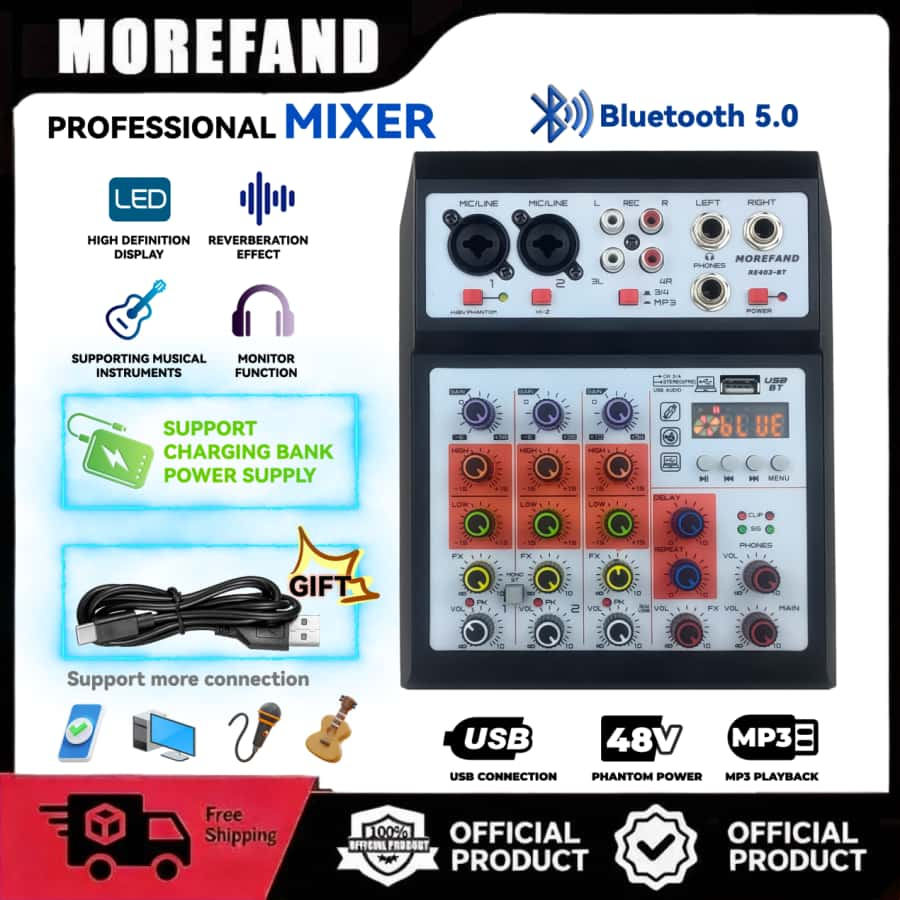 Profesional mini Mixer Audio RE403 mixer kecil 4 saluran Mendukung pemutaran Bluetooth/USB/PC/MP3 So