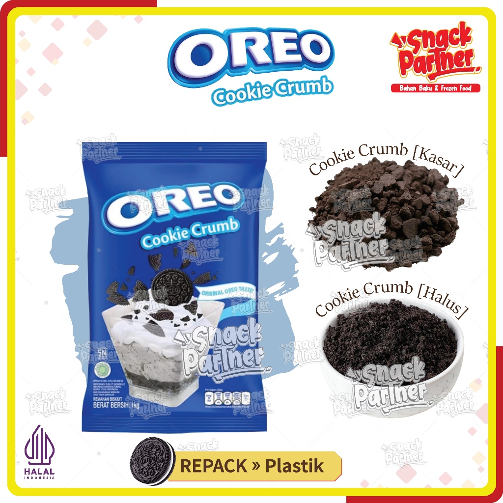OREO COOKIE CRUMB Repack 100 250 500 GR - Remahan Cookies Crumbs - Topping Biskuit Biscuit Kasar Hal