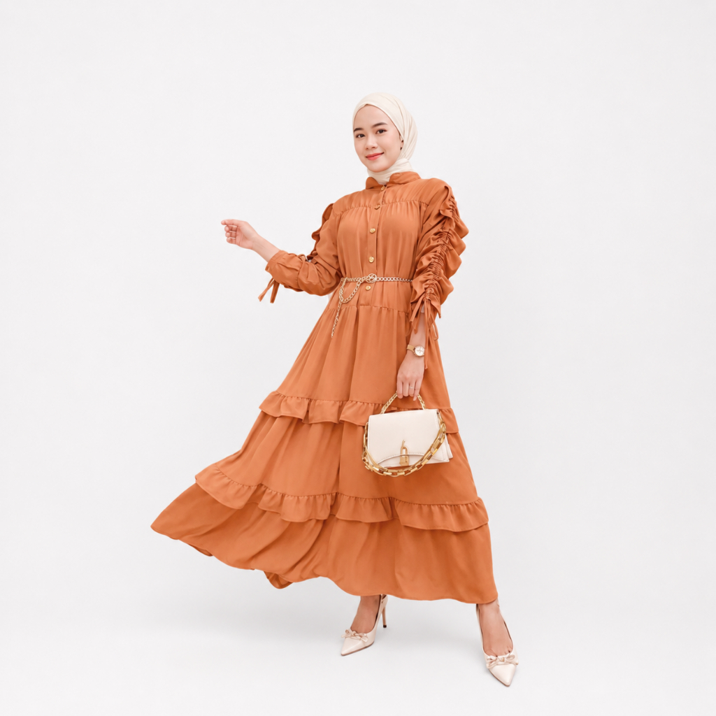 DRESS SHELLA TANGAN SERUT / DRESS KONDANGAN / DRESS SERUT WANITA