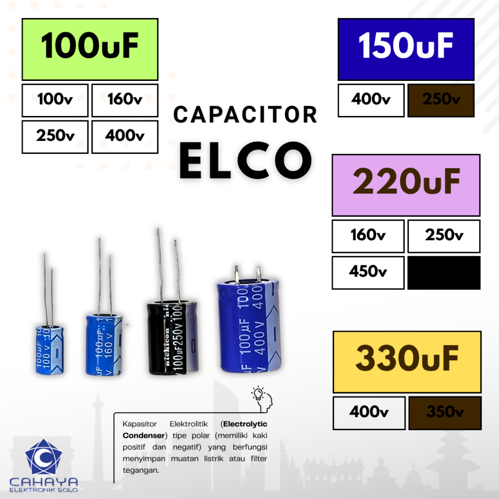 Elco Kapasitor 100uf 150uF 220uf 330uf 100v 160v 200v 250v 350v 400v 450v 470v Elko Penstabil Arus S