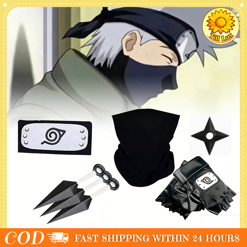 Set 7 in 1 Aksesoris Ninja Anime Masker Hitam Sarung Tangan Koleksi Wibu Hadiah Ulang Tahun
