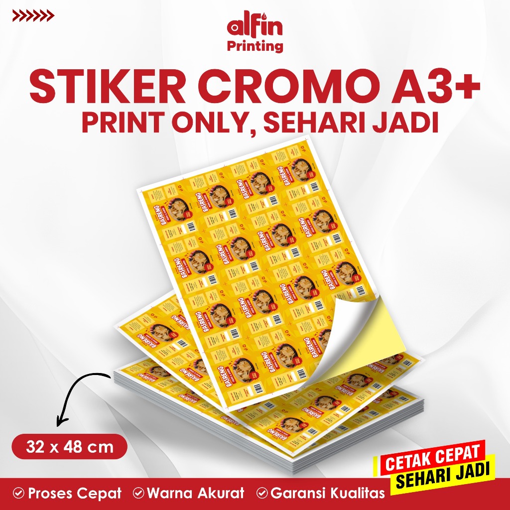 CETAK STIKER CROMO A3+ PRINT ONLY | stiker label KEMASAN murah | cromo print only