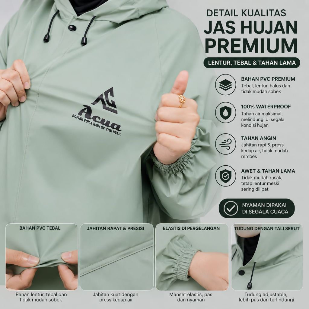 Jas Hujan Setelan Dewasa Acua Tebal Waterproof - Raincoat Setelan Pria Wanita Jaket Celana Tahan Ang