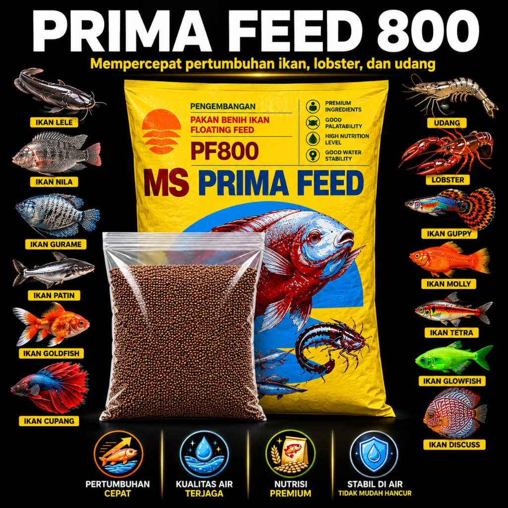 Pellet PRIMA FEED PF 800 500gr Pelet Ikan Udang Lobster Pakan Benih Larva Burayak Makanan Indukan De