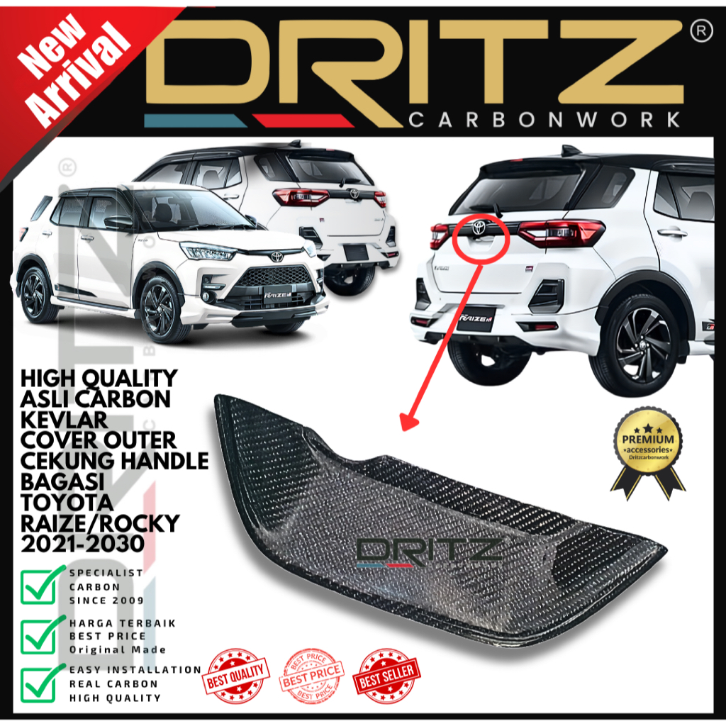 High Quality CARBON Kevlar Cover Cekung Handle Bagasi Outer TOYOTA RAIZE & DAIHATSU ROCKY 2021 2031 