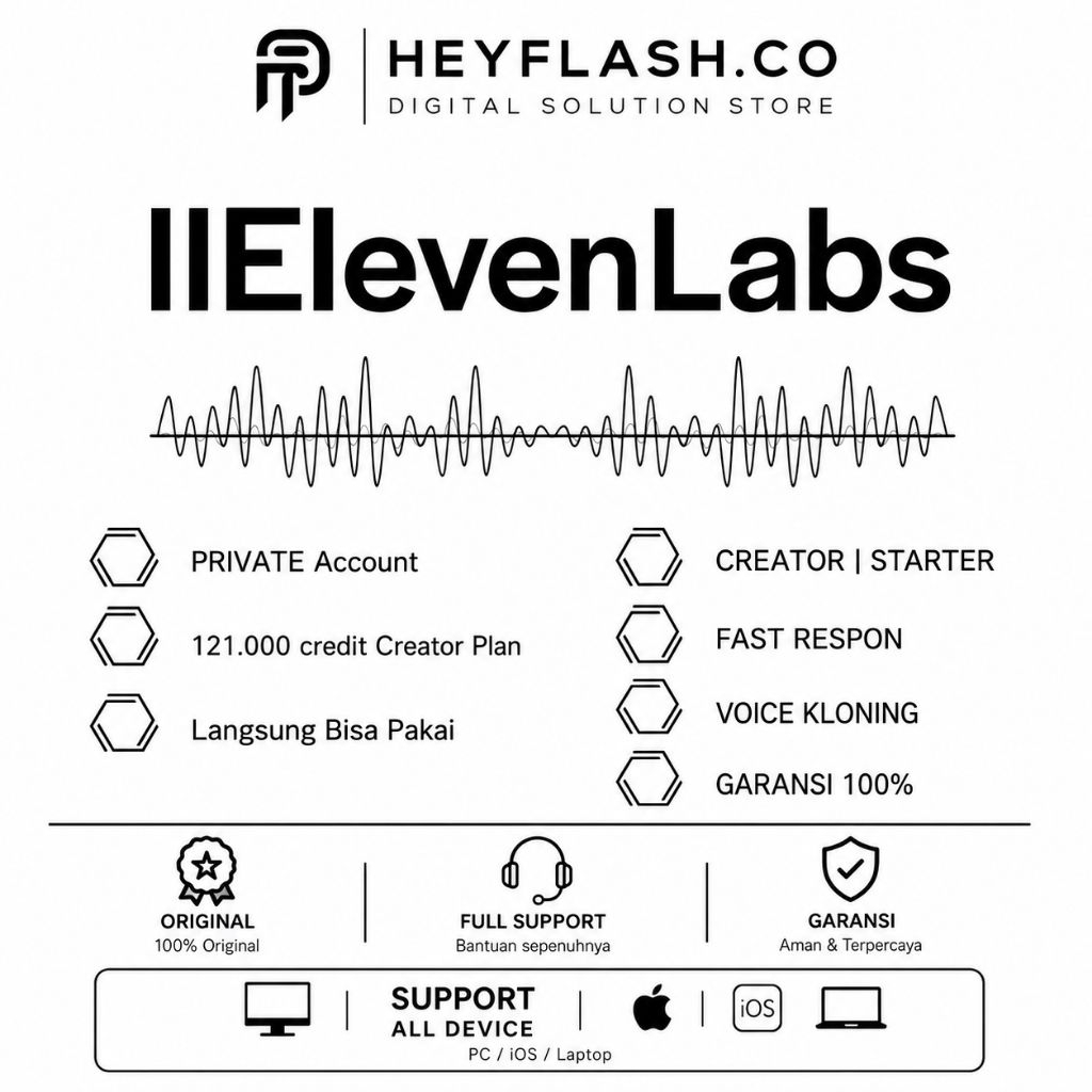[ MURAH ] ElevenLabs Premium 1 Bulan Privat Creator Plan 121K Credit Original  | Voice Cloning AI | 