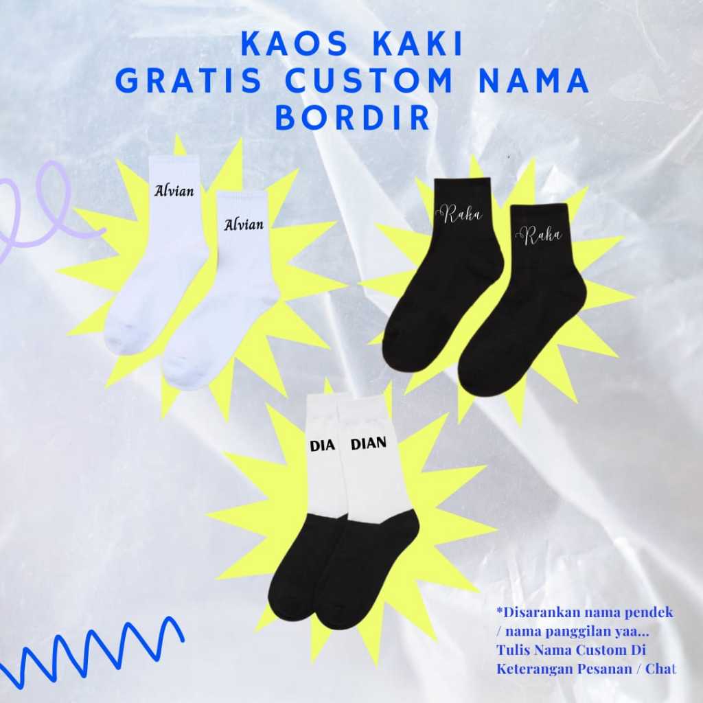 Kaos Kaki Gratis Custom Nama Bordir