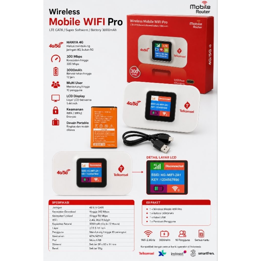 Modem mifi Telkomsel LCD modem mifi Unlock baterai batre 3000mah all operator