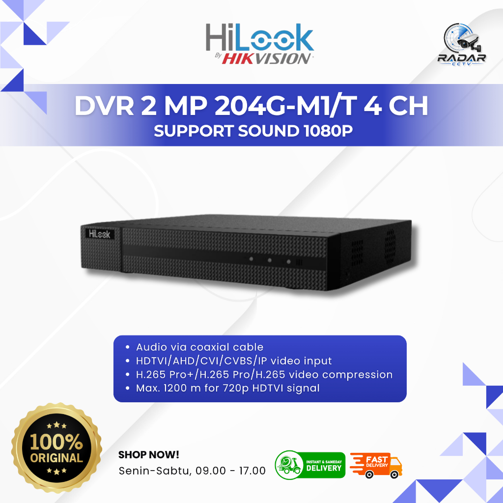 HILOOK DVR 2 MP 204G-M1/T4 CHANNEL | HILOOK DVR-204G-M1-T DVR CCTV 4 Channel 2MP 1080p Two Way Audio