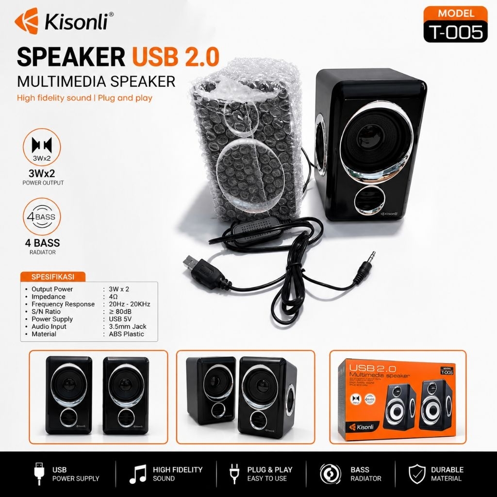 Speaker komputer laptop kisonli T005 bass speaker 2.0 multimedia speker
