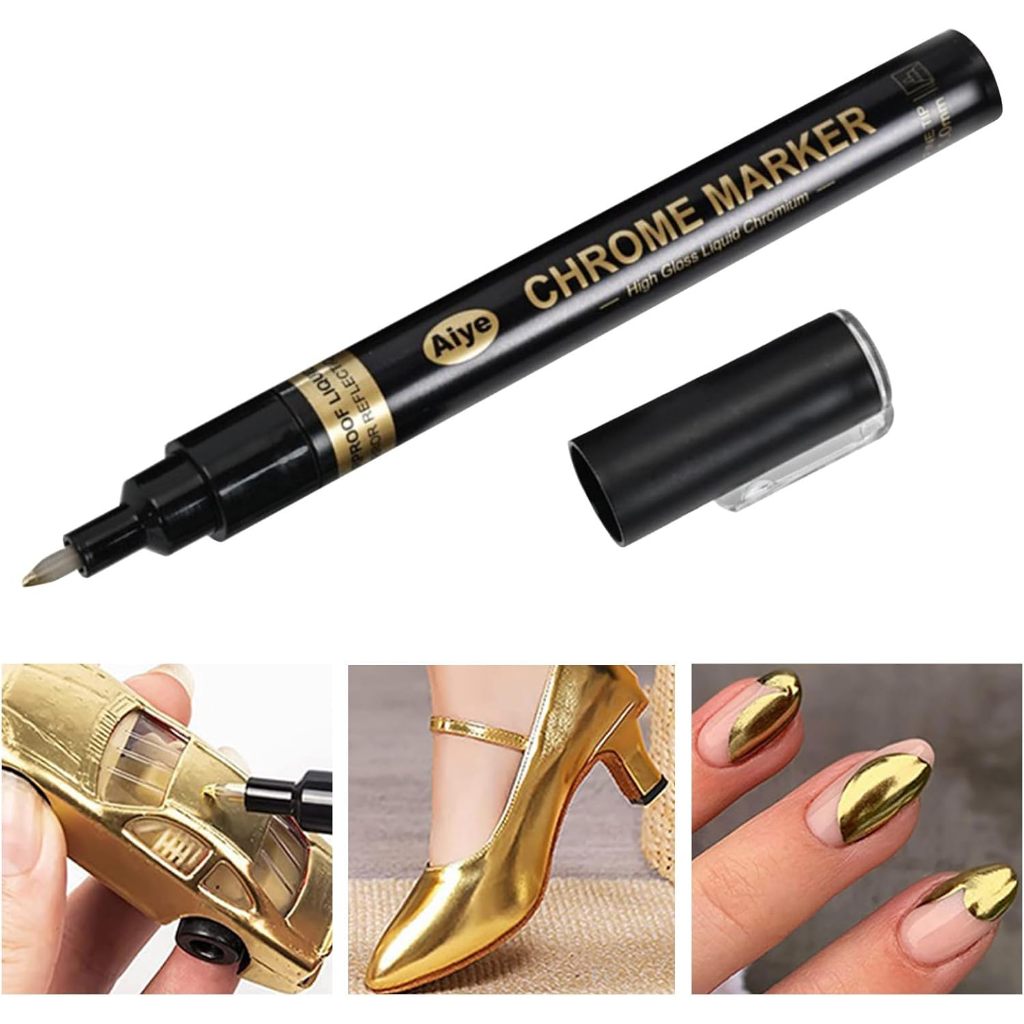 Spidol Permanen Chrome Mirror Marker Pen 3mm DIY Reflective Paint Pen Permanent GOLD