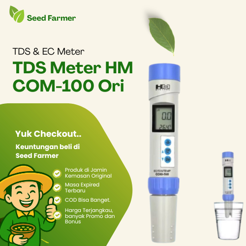 TDS EC Meter HM Digital Original COM-100 Alat Ukur PH TDS EC SUHU Air Original HM COD