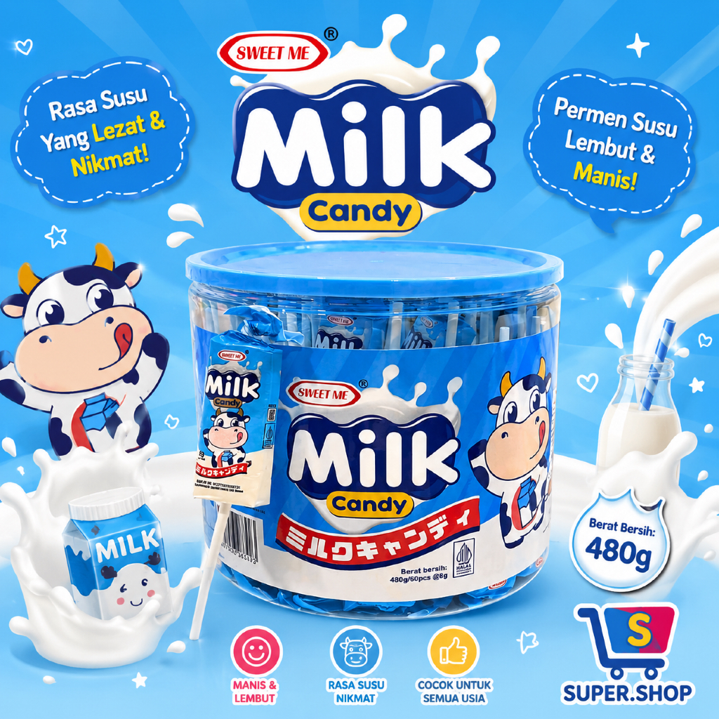 DSM Milk Candy Permen Susu Lollipop Toples (isi 60 pcs)