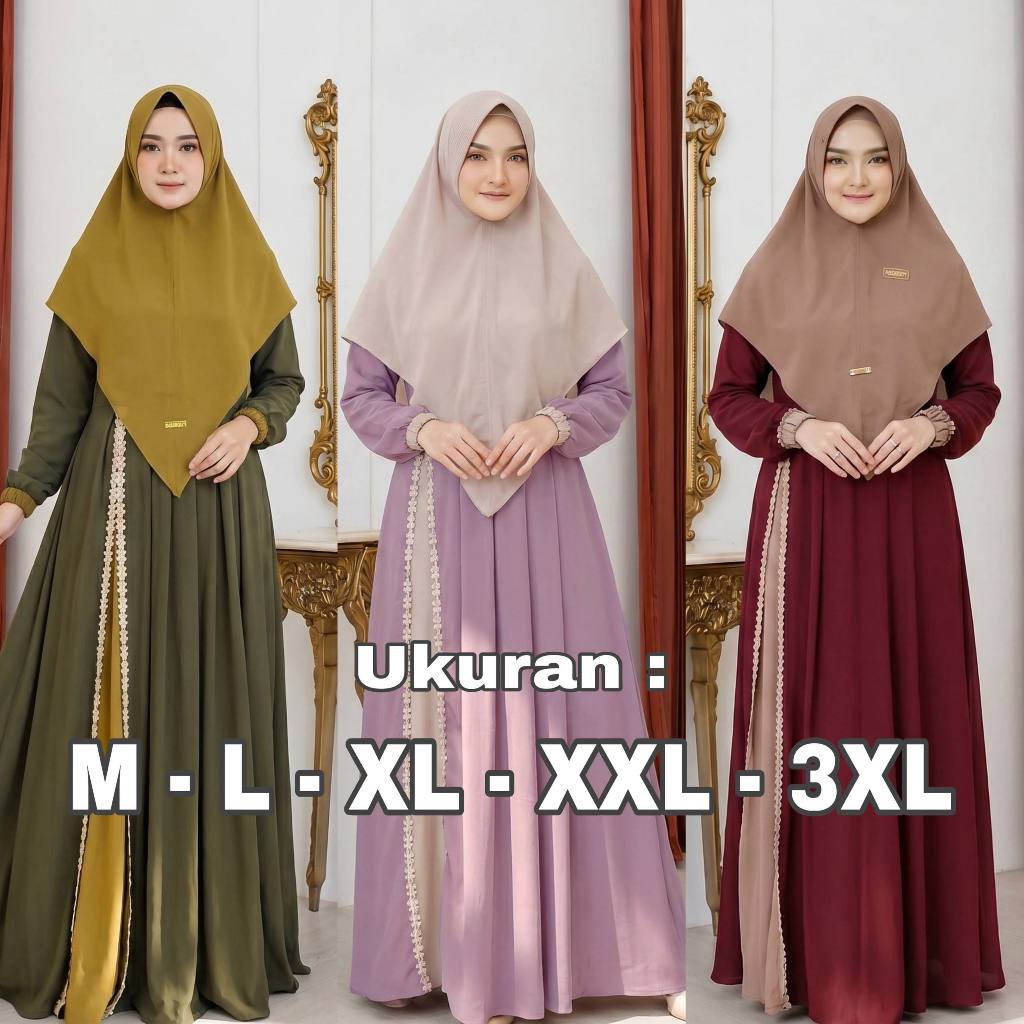 Gamis Syari Set Khimar Crinkle Airflow Ukuran Jumbo M L XL XXL 3XL Model Nashwa
