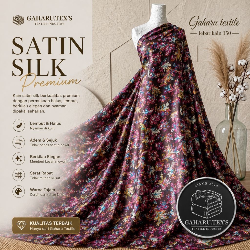bahan satin silk premium - bahan satin silk meteran - satin silk motif