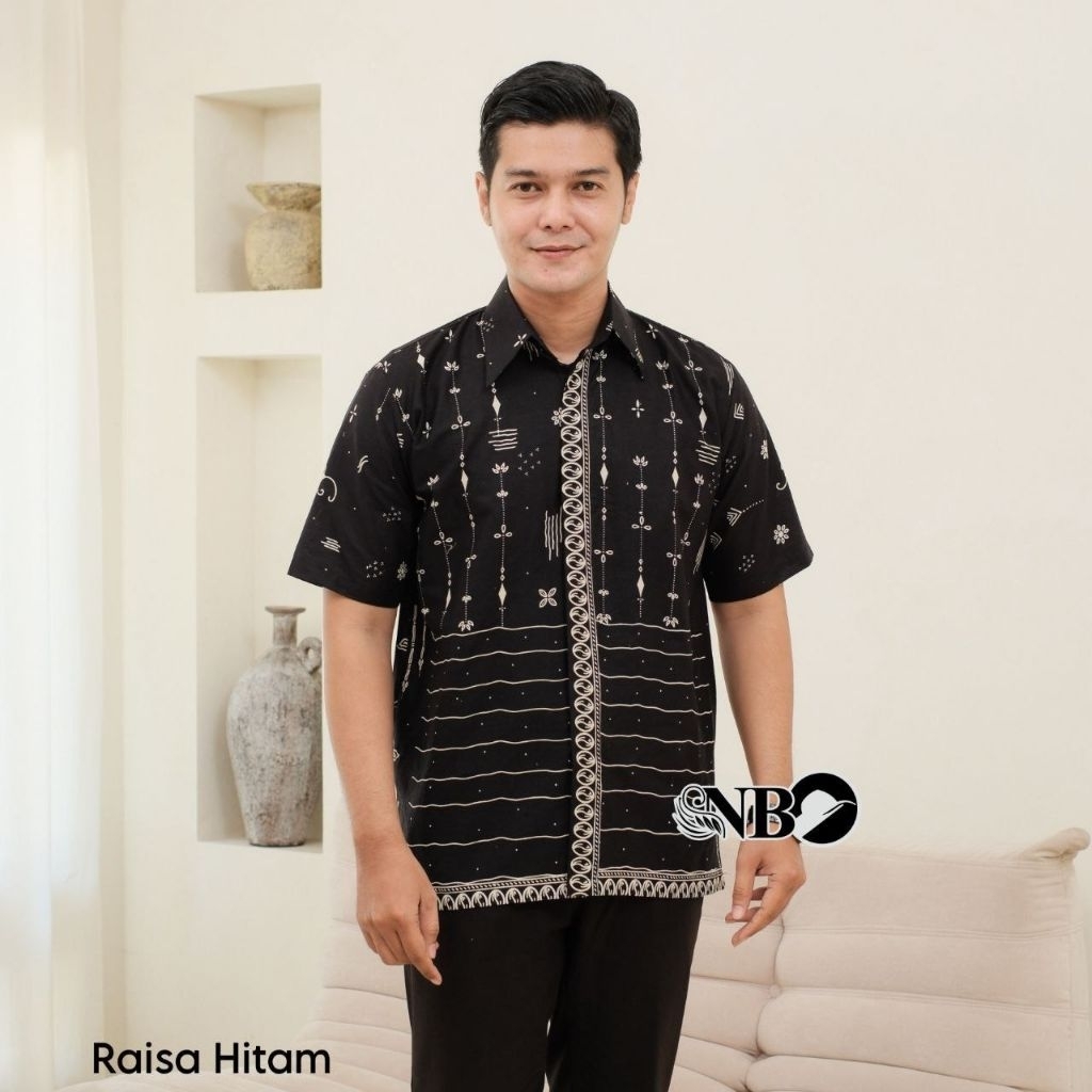 Kemeja Batik Pria Terbaru Lengan Pendek Bahan Katun M L XL XXL BSWART HRB026 Akar Navy / Baju Batik 