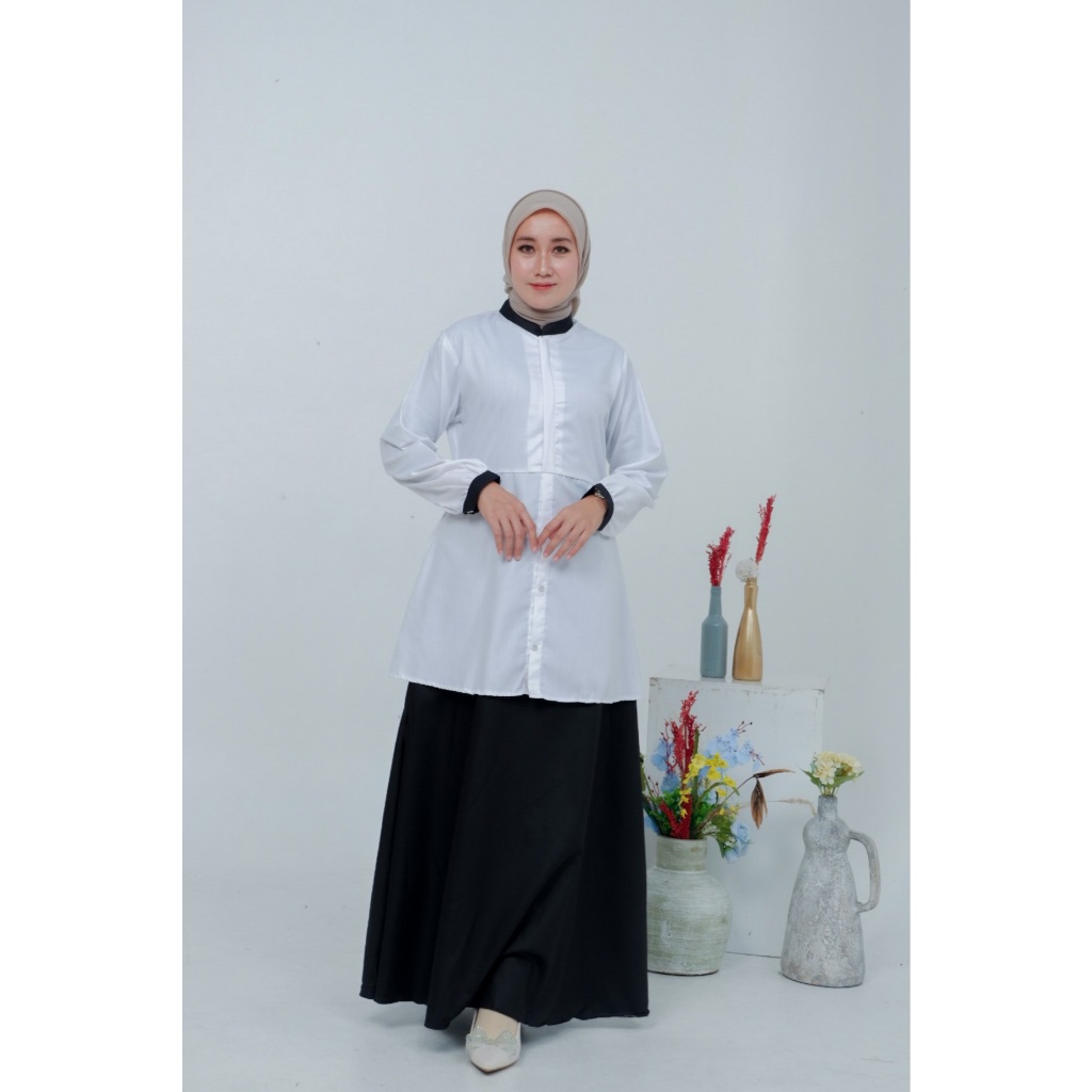Gamis Hitam Putih PNS PDH Wanita Deawasa Terbaru Bahan Katun Toyobo