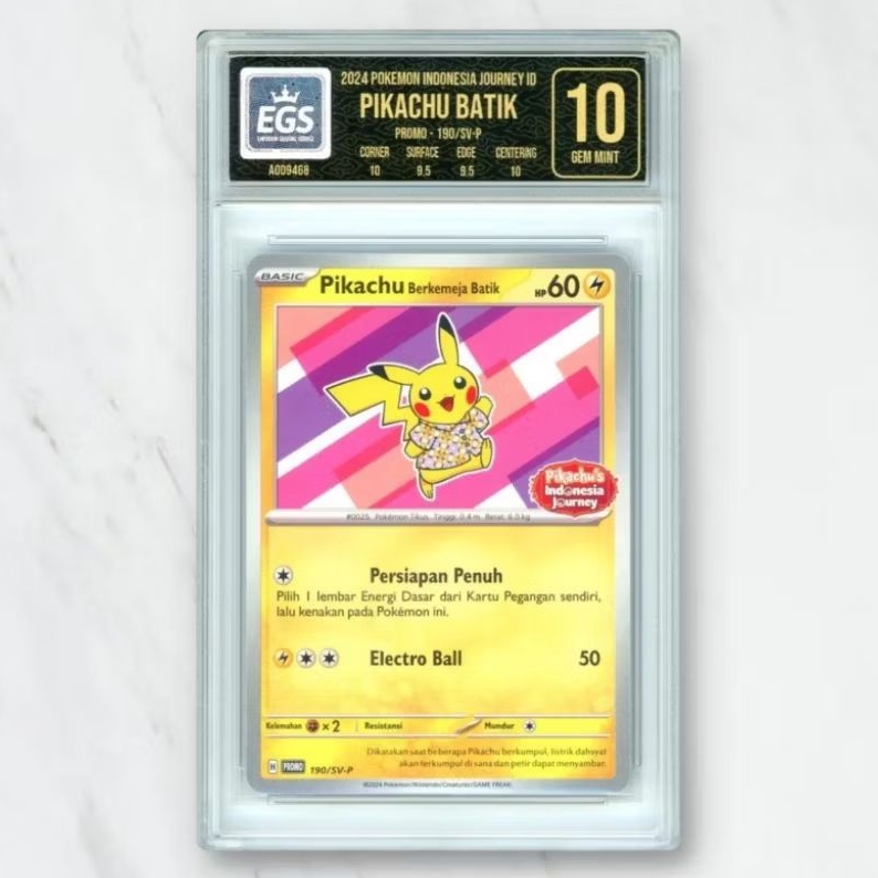 Kartu TCG Pokemon Pikachu Berkemeja Batik 190/SV-P Grading EGS 10