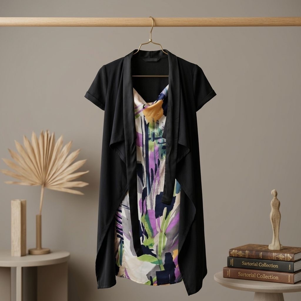 Dress Tunik Wanita Motif Abstrak Premium + Long Outer Hitam (jadi 1)