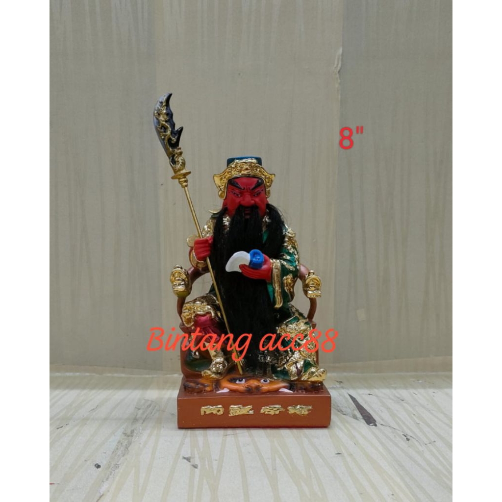 patung dewa kwan kung/ kwan kong/ guan yu - duduk - buku - fiber - 8inch