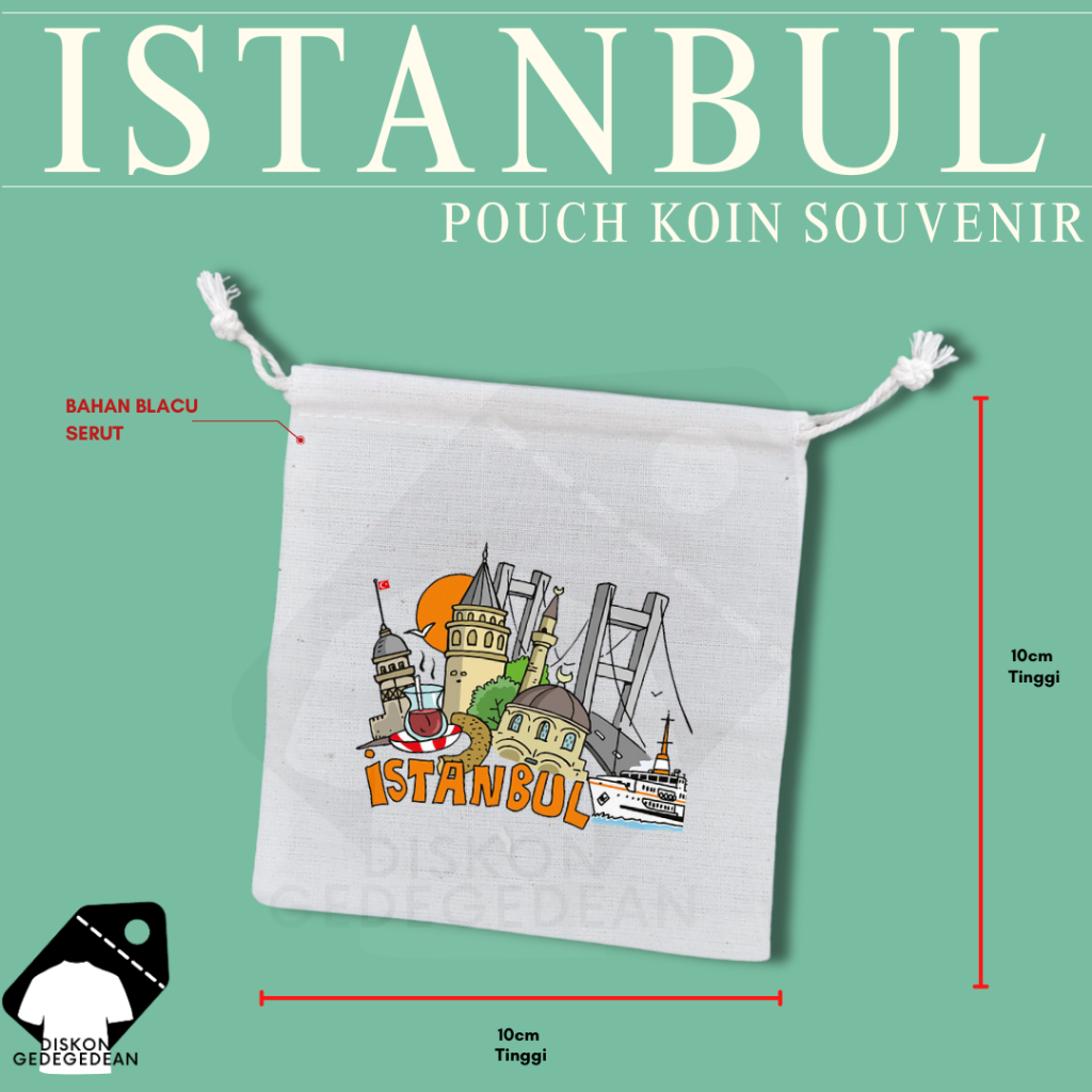 Diskongedegedean Pouch Koin Souvenir Istanbul Turki Dompet Oleh Oleh Bahan Blacu dengan Resleting Ty