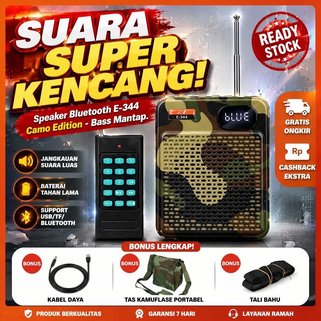 15m CALLER BIRD E-344 pengeras suara Remote kontrol nirkabel Bluetooth multifungsi Dengan AUX MIC