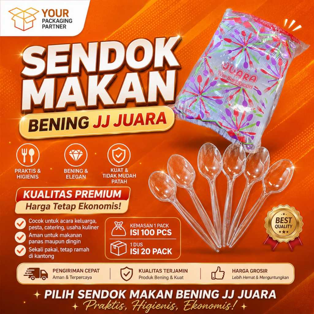 Sendok Makan Plastik Bening Kaca Juara Transparant Plastik Ekonomis isi 100 Pcs