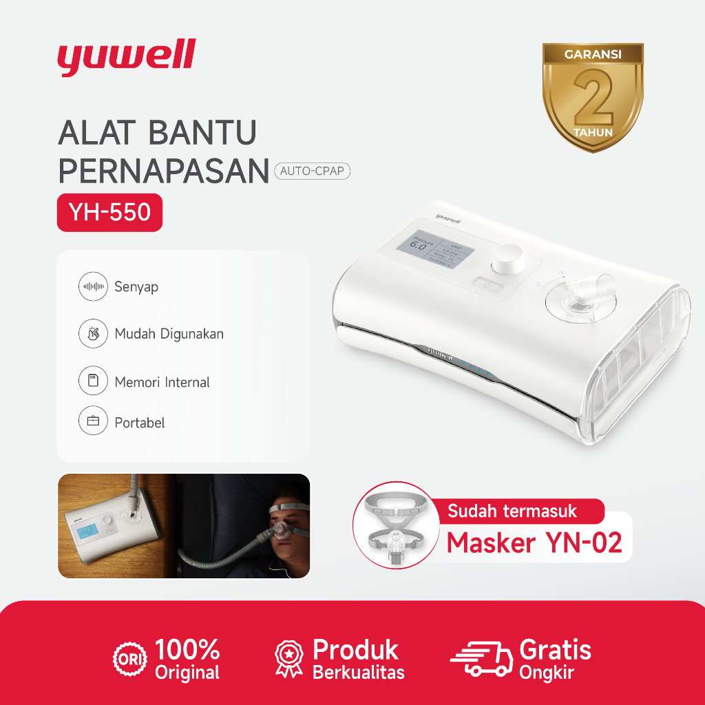 Yuwell YH-550 BreathCare ECO Auto CPAP Mesin Bantu Napas Sleep Apnea & Anti Mendengkur - Free Yuwell