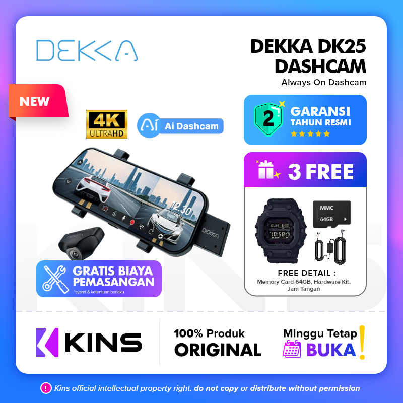 Dashcam DEKKA DK25 4K Dual Camera Mirror Dashcam Memory Included