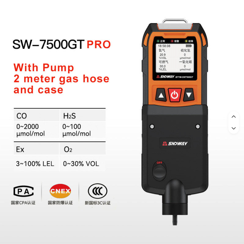 Sndway SW 7500GTPRO SW-7500A PRO Gas Detector 4 in 1 Air Pump Hose H2S EX O2 CO SW7500A pro Multi Ga