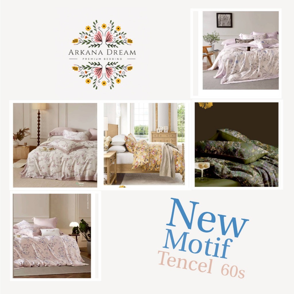Bed Cover Set Sutra Tencel 60s/ bamboo Motif Organik (FRER KARET ANTI GESER)