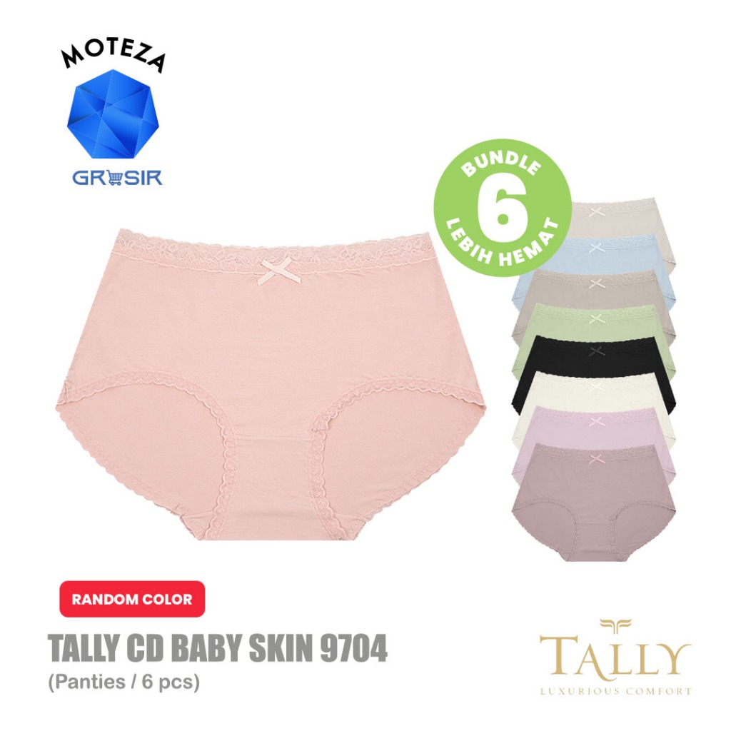 Grosir [6 pcs] [12 pcs] Tally 9704 ; 9705 CD Celana Dalam Wanita Baby Skin | Highwaist | Stretch | F