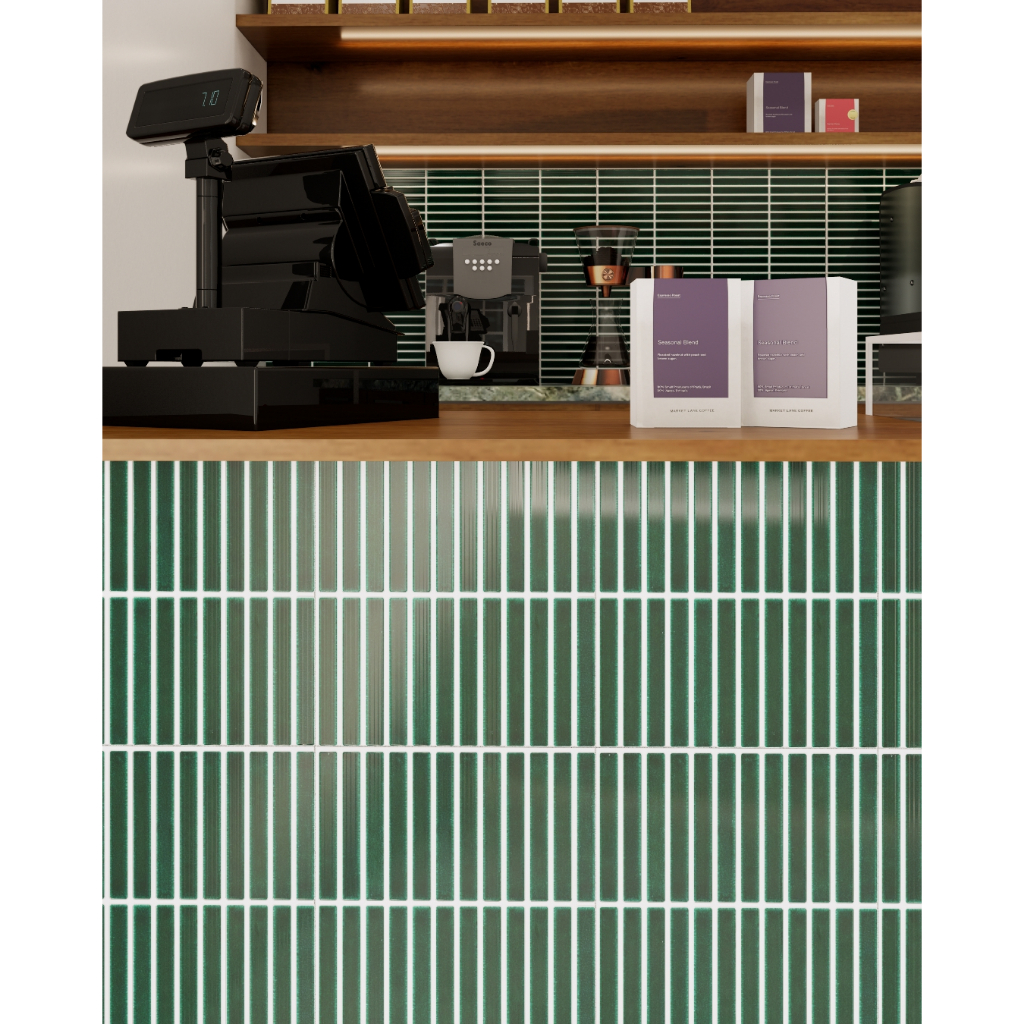Keramik Mosaic Mozaik Mosaik Mozaic Dinding Hiasan Interior  Dapur  Warna Hijau Emerald  Long Stripe