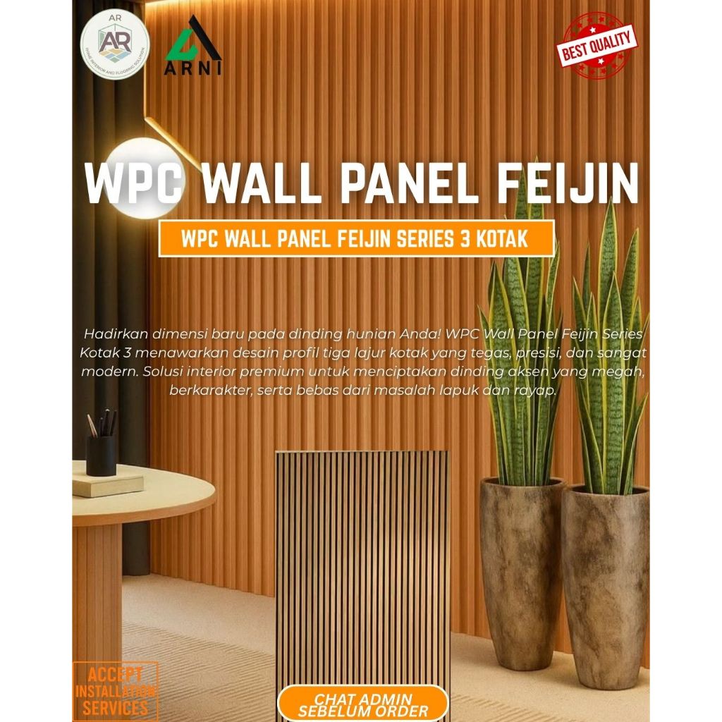 WPC Wall Panel Feijin | WPC Wall Panel 3 Kotak | Pemasangan Mudah & Tahan Air