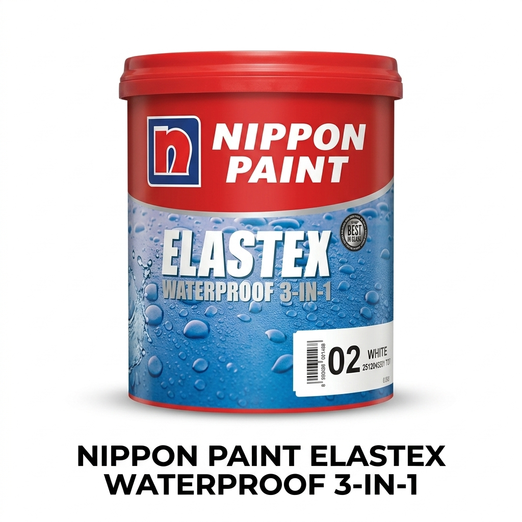 Nippon Paint Elastex Waterproof 3-in-1 warna Putih, Abu-Abu