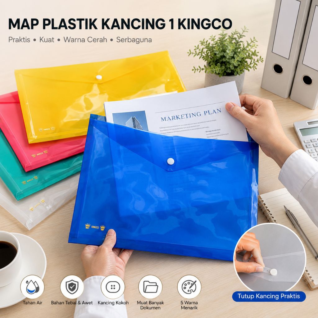 Map Plastik Kancing 1 Kingco, Kapasitas Besar, Penutup Kancing Eksklusif