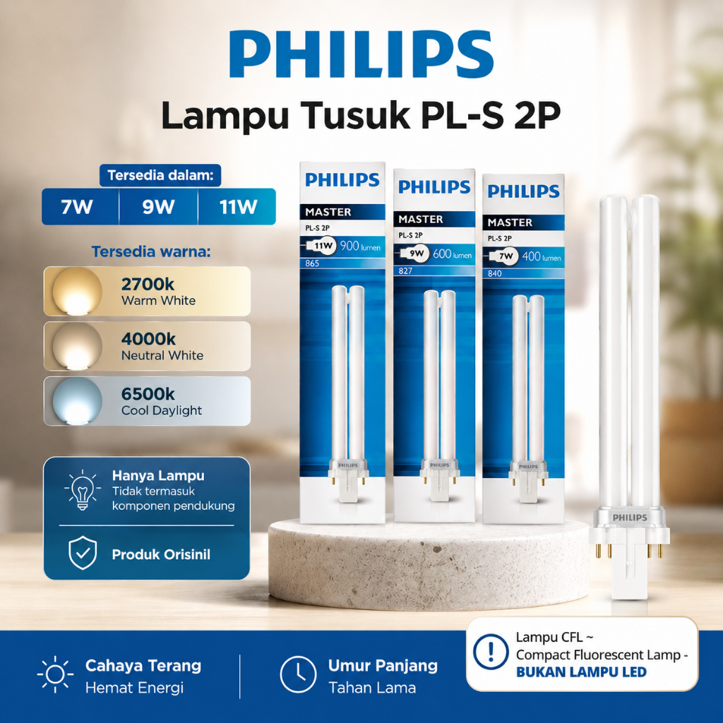 PHILIPS Lampu Tusuk Made in Poland PL-S 2P 7W / 9W / 11W G23 - PLS CFL