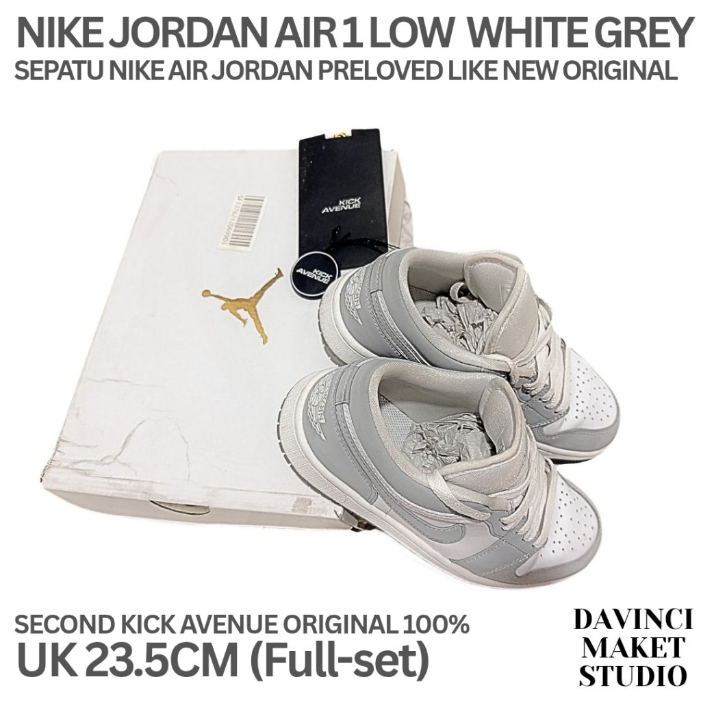 (Preloved) NIKE AIR JORDAN 1 LOW 29.5 cm White Grey Aluminium Sepatu Olahraga Fashion Sneakers Wanit