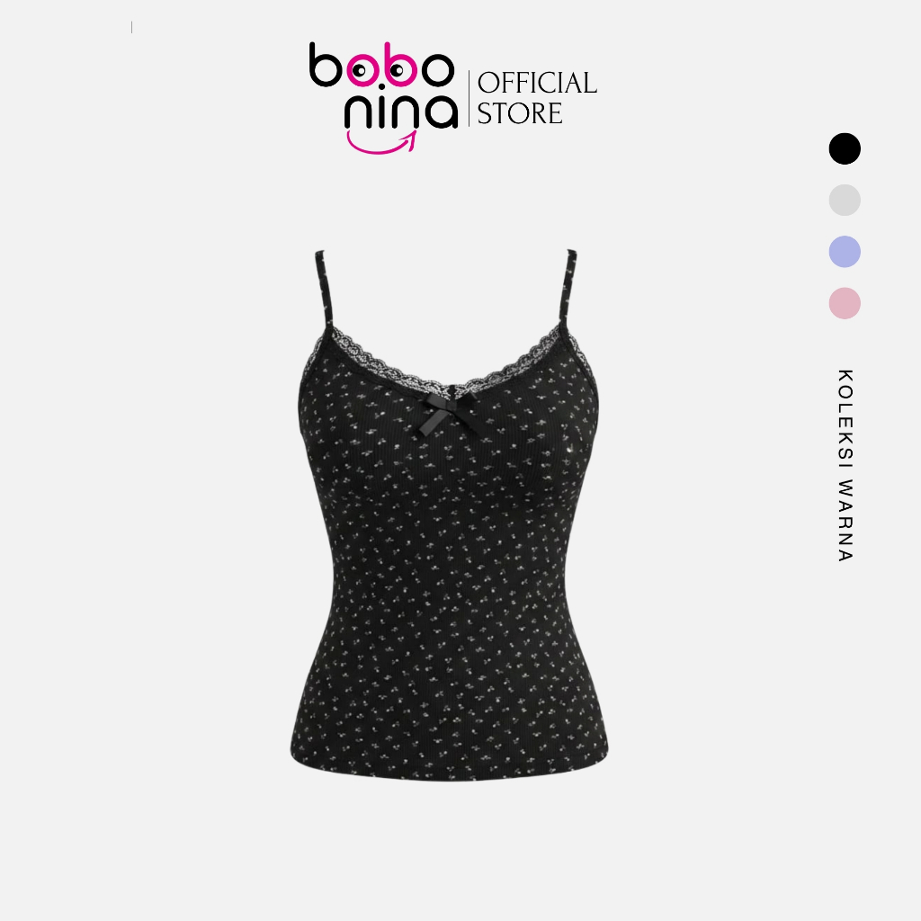Ninabobo BR252 Tanktop Bra Wanita Motif Bunga Renda Atasan Tali Singlet Floral Lace Pita Lucu