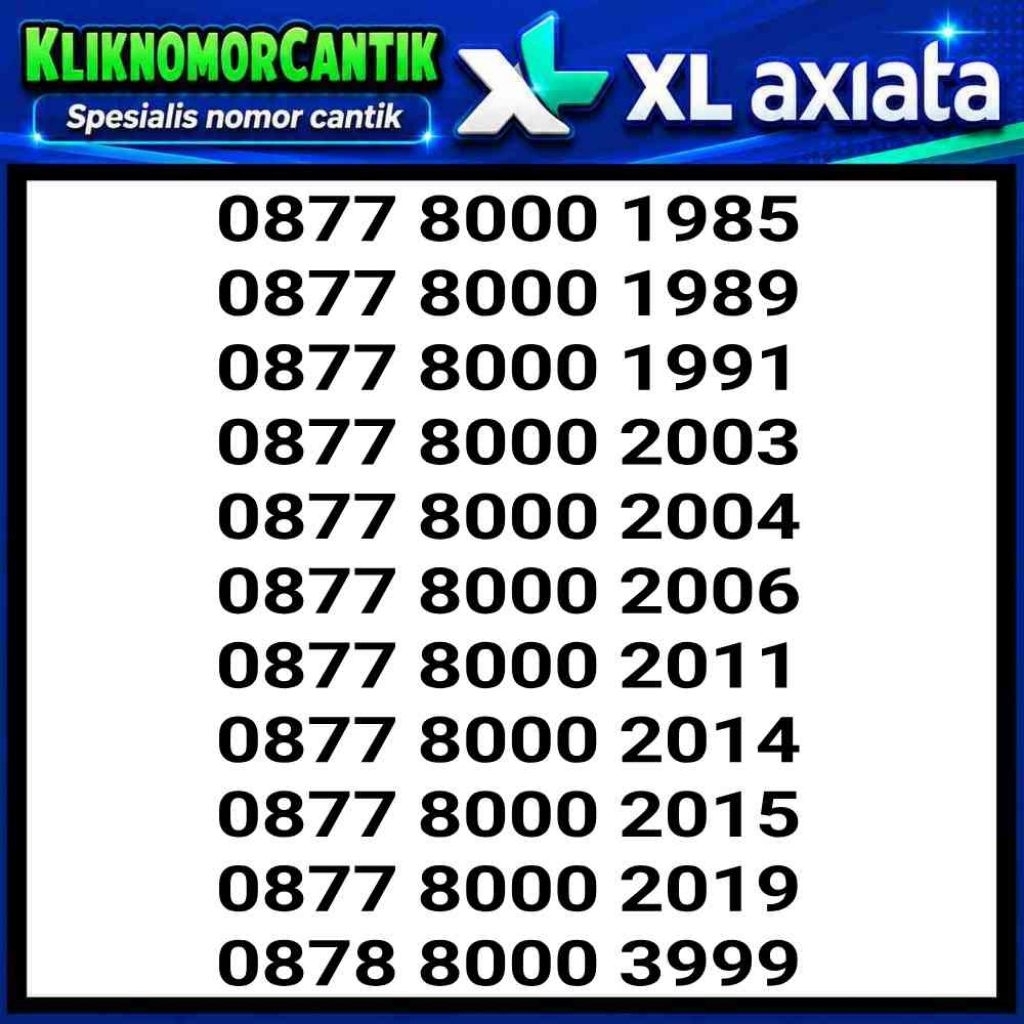 Nomor cantik XL Axiata 4G&5G kartu perdana XL 8000 A2