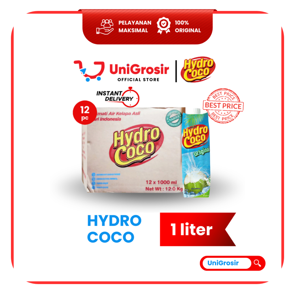 [UniGrosir] HYDRO COCO AIR KELAPA DUS HYDROCOCO COCONUT WATER ~ 1 L 1000 ml x 12 pcs