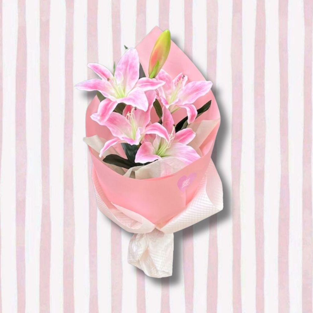 Artificial Lily Bouquet Pink | Buket Bunga Lily Bunga Graduation Lucu Simple Bouquet Artificial Pals