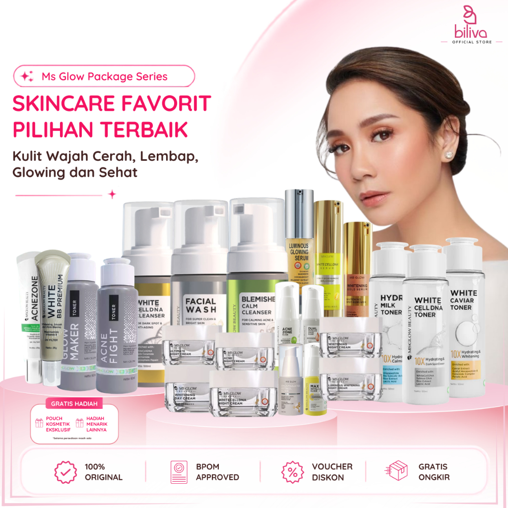 MS GLOW Skincare 1 Set Lengkap Paket Whitening Acne Ultimate Luminous WhiteCellDNA Official Store
