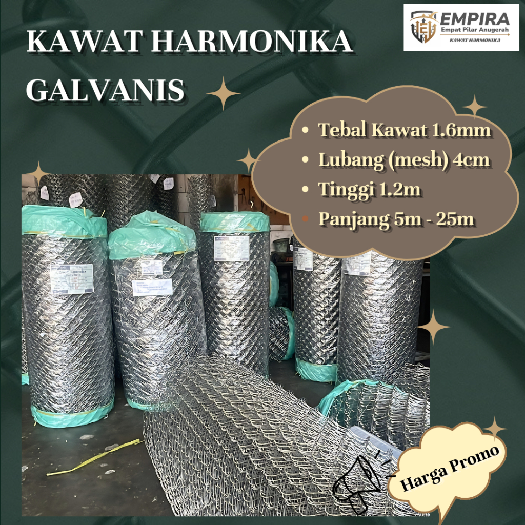 kawat harmonika galvanis, lubang 4cm. tebal kawat 1.6mm. tinggi 1,2m