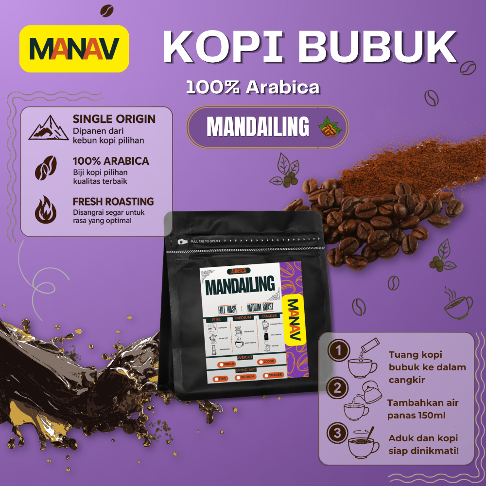 Kopi Bubuk Arabika Mandailing / 100% Single Origin / Kopi Bubuk Arabika Mandailing 100gr / Kopi Bubu