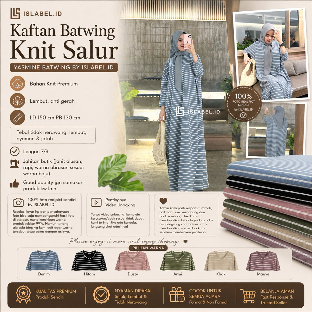 ORI YASMINE BATWING KNIT SALUR BY ISLABEL.ID - Gamis Kaftan Muslimah Kekinian Knit Premium