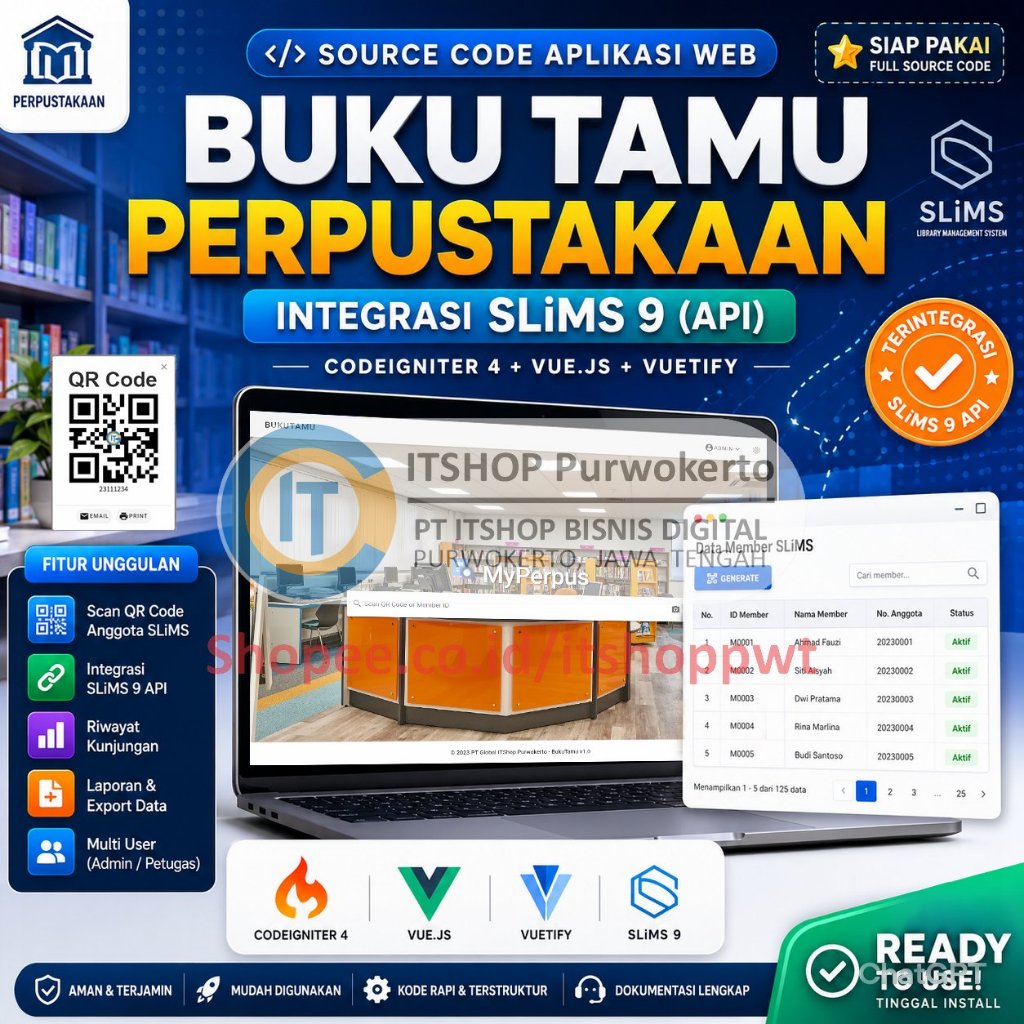 Source Code Aplikasi Web Buku Tamu Perpustakaan Codeigniter 4 CI4 Connect SLiMS Api
