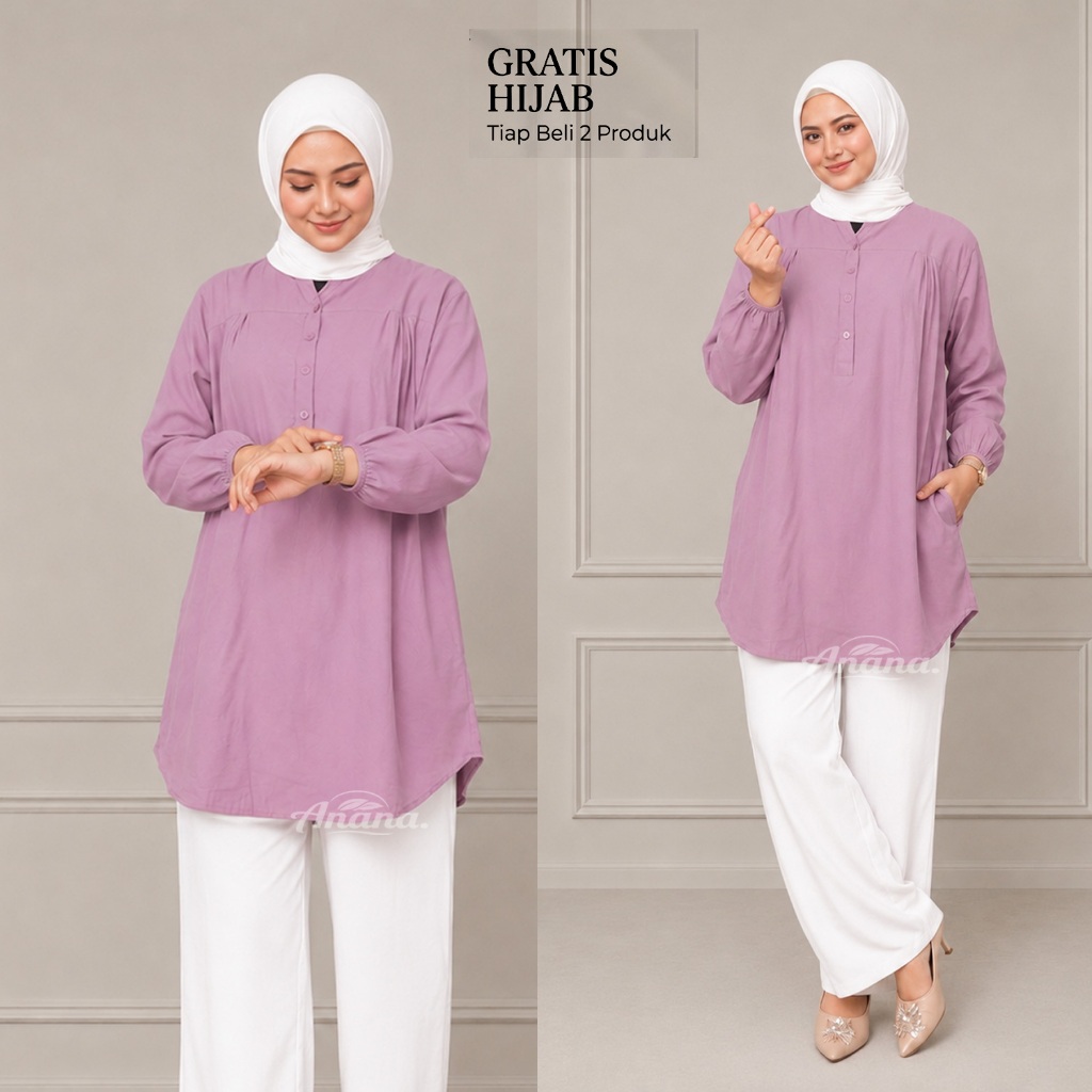 Baju Kemeja Blouse Wanita Jumbo Size Polos untuk Busana Muslim Lilac
