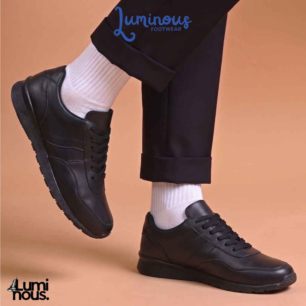 Sepatu Sneakers Formal Kerja Casual Pria Hitam - Luminous Yami